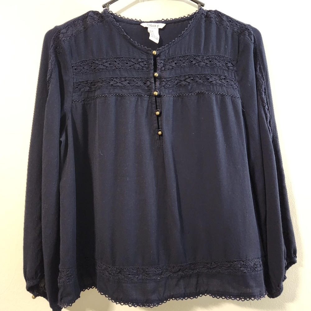 Forever 21 Navy Lace Detail Blouse